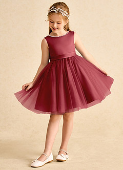Azazie Jani Flower Girl Dresses Pomegranate A-Line Bow Tulle Dress image5