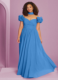 Barbie ♥ Azazie Brautjungfernkleider Wandelbar A-Linie Schulterfrei Chiffon Kleid Blauhäher image15