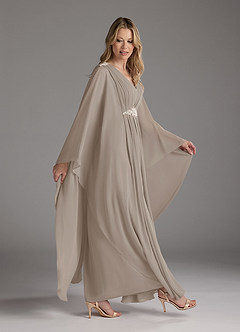 Azazie Drew Mother of the Bride Dresses Taupe A-Line Pleated Chiffon Dress image3