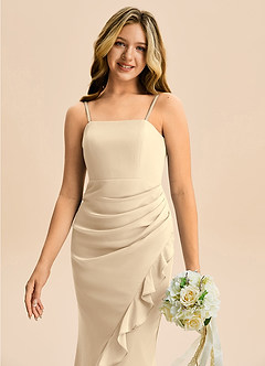 Azazie Buzzy Junior Robe Fourreau en Mousseline de soie Plissée Champagne image2