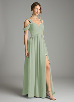 Azazie Lianne Bridesmaid Dresses Dusty Sage A-Line Off the Shoulder Chiffon Dress image5