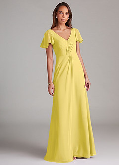 Azazie Soren Bridesmaid Dresses Canary A-Line Ruched Chiffon Dress image2