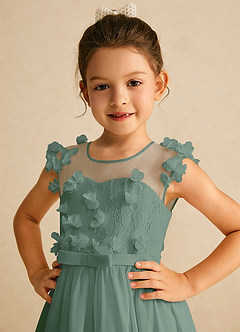 Azazie Arlo Flower Girl Dresses Eucalyptus A-Line Bow Chiffon Dress image2