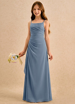 Azazie Cannoli Girls Formal Robe Demoiselle D'honneur Fillette Robe Trapèze en Mousseline de soie Plissée Violet Crépusculaire image3