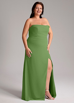 Azazie Leonis Vestidos de damas de honor Vestido de Albahaca de Gasa de Corte Recto Convertible con Sin tirantes image14