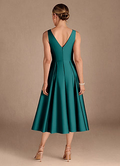 Azazie Fulton Mother of the Bride Dresses Peacock A-Line Pleated Stretch Satin Dress image3