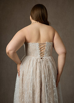 Azazie Lorena Wedding Dresses Diamond White Champagne A-Line Strapless Lace Dress image9