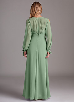 Azazie Matilda Bridesmaid Dresses Matcha A-Line Long Sleeve Chiffon Dress image5