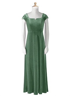 Azazie Gabi Junior Eucalyptus A-Line Velvet Dress image8