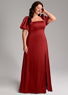 Azazie Fyona Bridesmaid Dresses Pomegranate A-Line Pleated Stretch Satin Dress image13