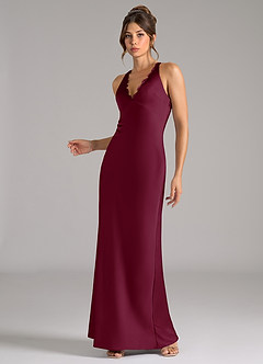 Azazie Tianna Bridesmaid Dresses Mulberry A-Line Stretch Satin Dress image3