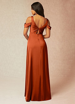 Azazie Rhea Maternity Bridesmaid Dresses A-Line Off-The-Shouler Pleated Stretch Satin Floor-Length Dress image2