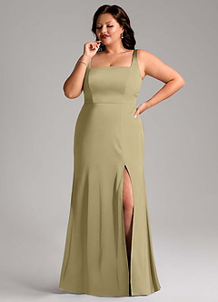 Azazie Frostine Bridesmaid Dresses Moss Green A-Line Bow Stretch Satin Dress image8