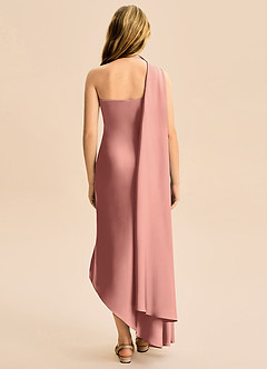 Azazie Briony Junior Etui Plissee Stretch-Satin Kleid Rosettenrosa image2