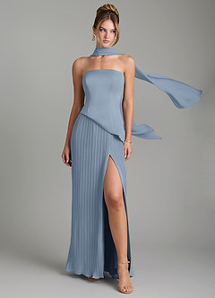 Azazie Tierney Robes de demoiselle d'honneur Robe Trapèze Convertible en Mousseline de soie Sans bretelles Bleu Poussiéreux image1