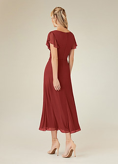 Azazie Vera Mother of the Bride Dresses Rust A-Line V-Neck Pleated Mesh Dress image3