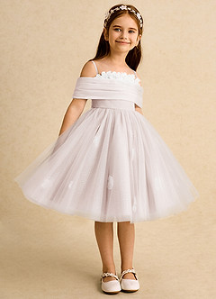 Azazie May Flower Girl Dresses Rose Petal Ball-Gown Pleated Tulle Dress image5