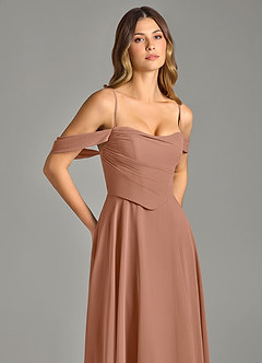 Azazie Chelsey Abiti da Damigella Abito Convertibile A-Line in Chiffon a Spalla Scoperta Bronzo image2