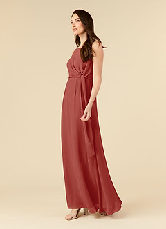 Azazie Marchioness Mother of the Bride Dresses Terracotta A-Line Scoop Pleated Chiffon Dress image3