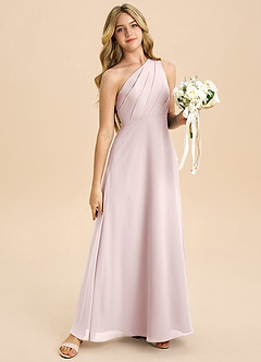 Azazie Phaedra Junior Jurk van Chiffon met A-Lijn Geplooid Blozend Roze image6