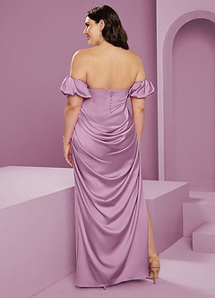 Barbie ♥ Azazie Robes de demoiselle d'honneur Robe Fourreau Convertible en Satin extensible Épaule décolletée Glycine image11