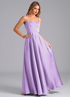 Azazie Elita Bridesmaid Dresses Lilac A-Line Pleated Stretch Satin Dress image3