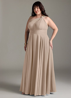Azazie Charlize Bridesmaid Dresses Taupe A-Line One Shoulder Chiffon Dress image5