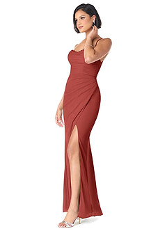 Azazie Ashana Robes de demoiselle d'honneur Robe Fourreau en Maille Dentelle en forme de cœur Terracotta image3