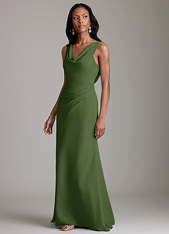 Azazie Linelle Bridesmaid Dresses Olive Mermaid Pleated Chiffon Dress image6