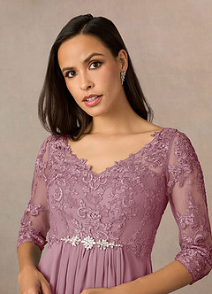 Azazie Hayek Mother of the Bride Dresses Vintage Mauve A-Line V-Neck Lace Chiffon Dress image3