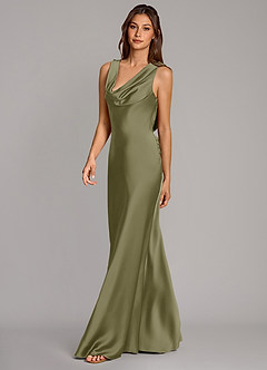 Azazie Cheryl Bridesmaid Dresses Pistachio Mermaid Stretch Satin Dress image3