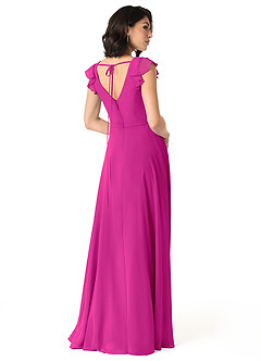 Azazie Claudine Final Sale Fuchsia A-Line Flutter Sleeve Chiffon Dress image5