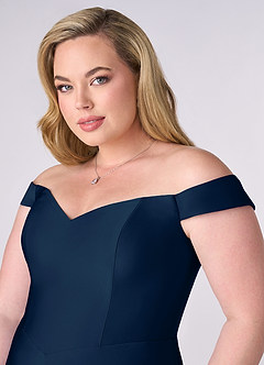 Barbie ♥ Azazie Bridesmaid Dresses Dark Navy A-Line Off the Shoulder Stretch Satin Convertible Dress image11