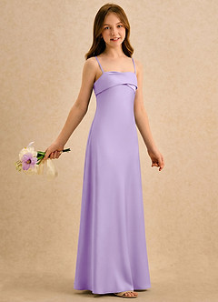 Azazie Mirabella Girls Formal vestidos de niña de las flores Vestido Lila de Satén Elástico de Recto con Escote corazón image4