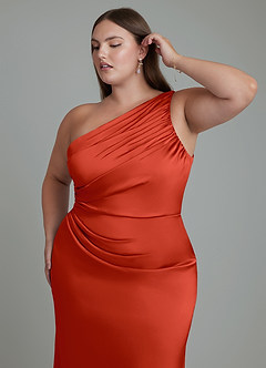 Azazie Akilah Brudtärnklänningar Klänning av Sjöjungfru i Stretch Satin One-shoulder Rost image13