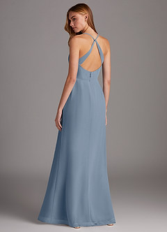 Azazie Manila Jurken voor bruidsmeisjes Jurk van Chiffon met Kolom V-hals Stoffig Blauw image2