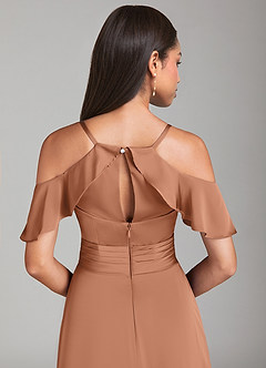 Azazie Dakota Abiti da Damigella Abito A-Line in Raso Elasticizzato a Spalla Scoperta Bronzo image6