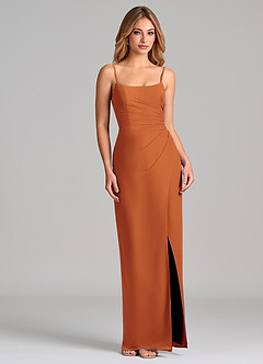 Azazie Calandra 신부 들러리 드레스 쉬스 주름진 쉬폰 바닥 길이 드레스 image5