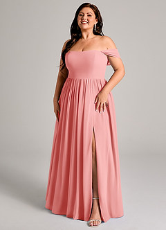 Azazie Calianna Bridesmaid Dresses Coral A-Line Off the Shoulder Chiffon Convertible Dress image12