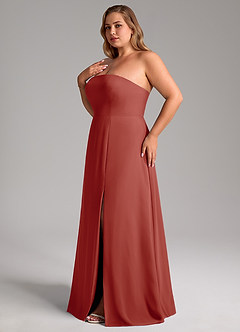 Azazie Wren Bridesmaid Dresses Terracotta A-Line Side Slit Chiffon Convertible Dress image13