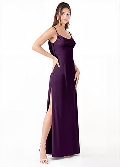Azazie Alaija Bridesmaid Dresses Grape Mermaid Side Slit Stretch Satin Dress image3