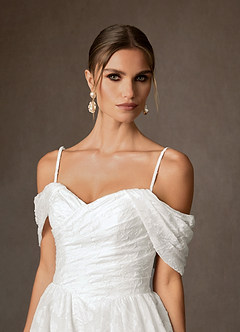 Azazie Carmine Wedding Dresses Diamond White A-Line Off the Shoulder Floral Jacquard Dress image5
