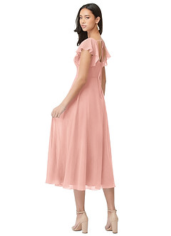 Azazie Bondi Brautjungfernkleider A-Linie Gestreift Chiffon Kleid Rosettenrosa image2