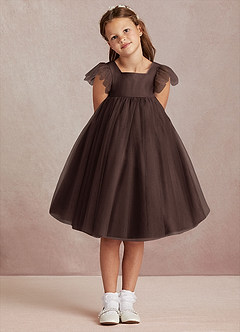 Azazie Kalio Flower Girl Dresses Ganache A-Line with Sleeves Tulle Dress image2