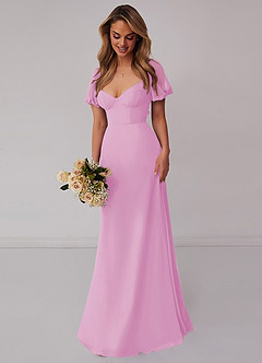 Barbie ♥ Azazie Robes de demoiselle d'honneur Robe Trapèze en Mousseline de soie Plissée Rose Bonbon image6