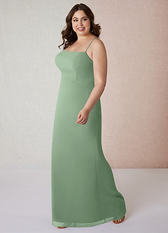 Azazie Tayla Abiti da Damigella Abito Tubino in Chiffon Scollo Quadrato Matcha image8