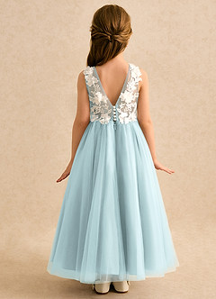 Azazie Mixie Sukienki dla dziewczynek sypiących kwiaty Suknia balowa Koronka Sznurówka Długość kostki Sukienka image4