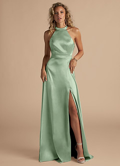 Azazie Clarice Final Sale Auburn A-Line High Neck Metallic Satin Dress image4