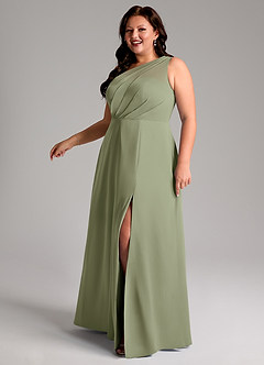 Azazie Phaedra Abiti da Damigella Abito A-Line in Chiffon Monospalla Pistacchio image6