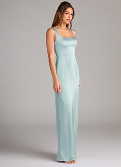 Azazie Flori Bridesmaid Dresses Mist Sheath Side Slit Stretch Satin Dress image3